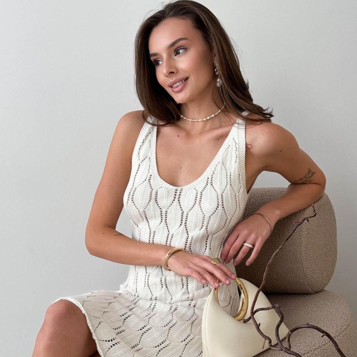 White Crochet Lace Short Dress