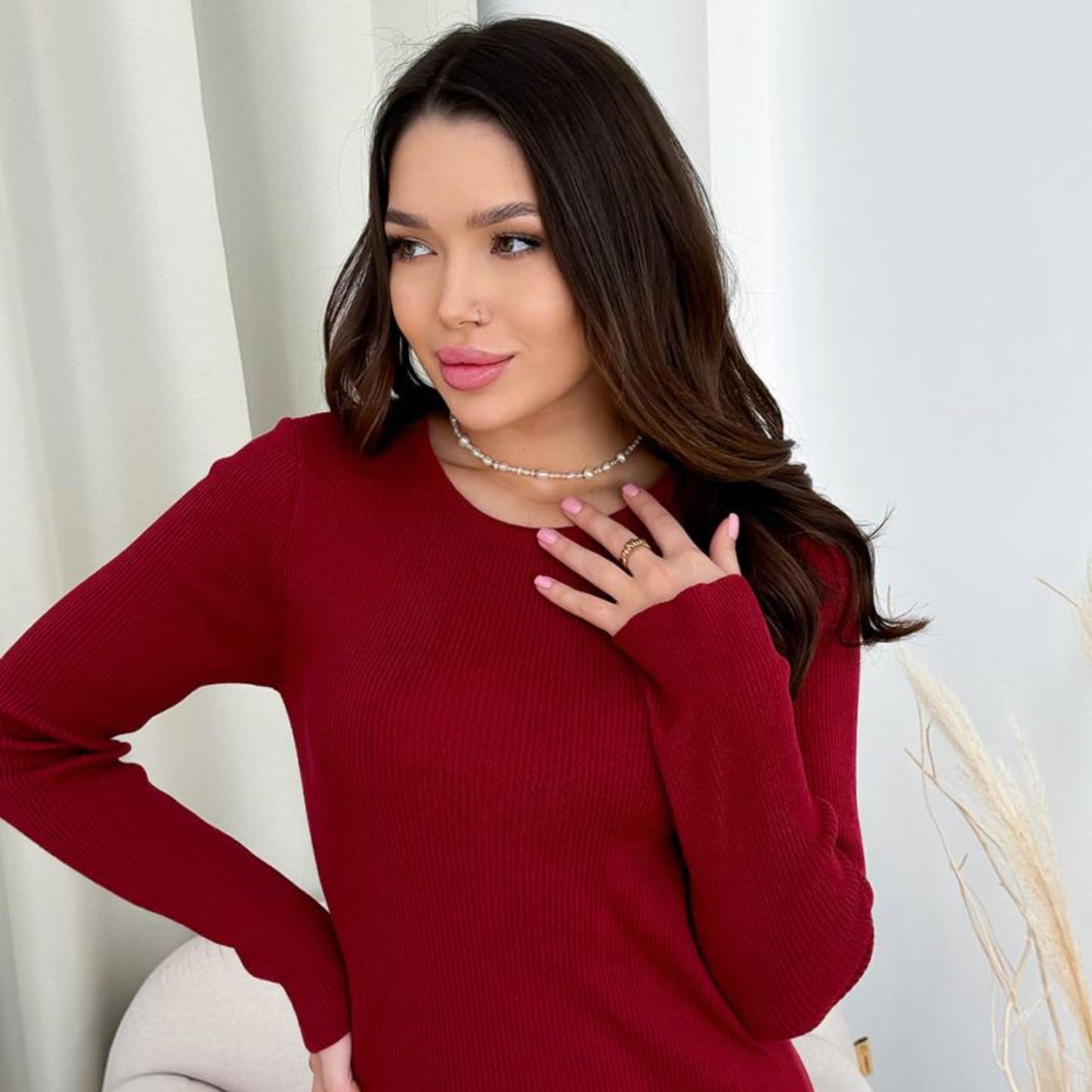 Burgundy Knitted Dress - Verity