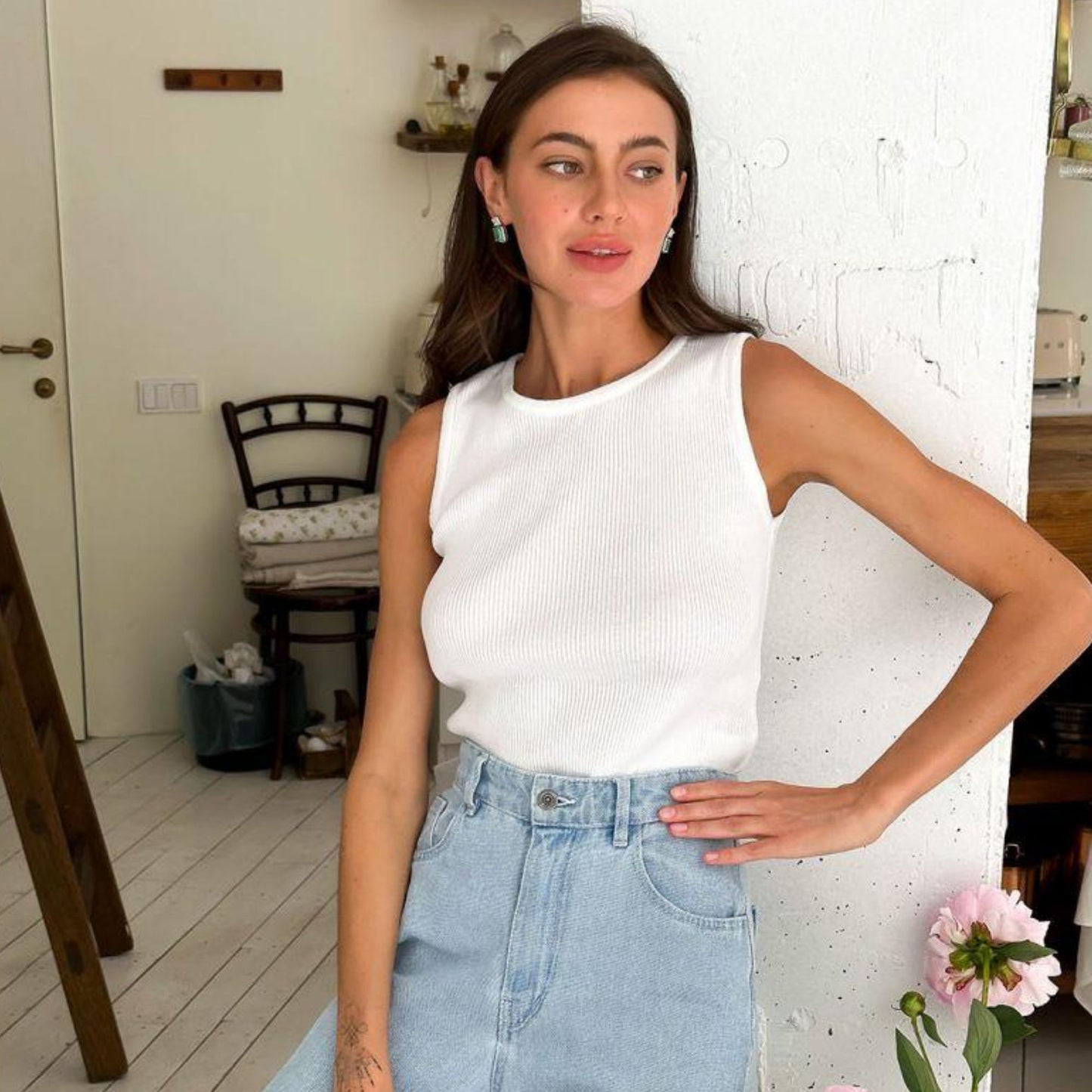 White Knitted Tank Top