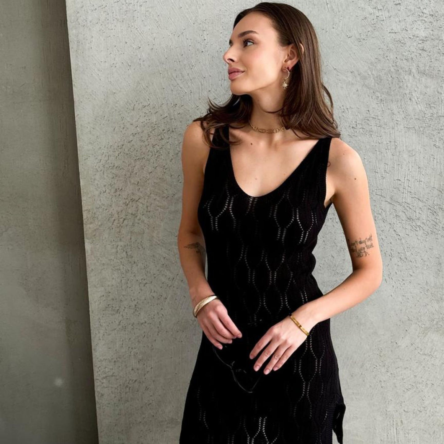 Black Crochet Lace Short Dress