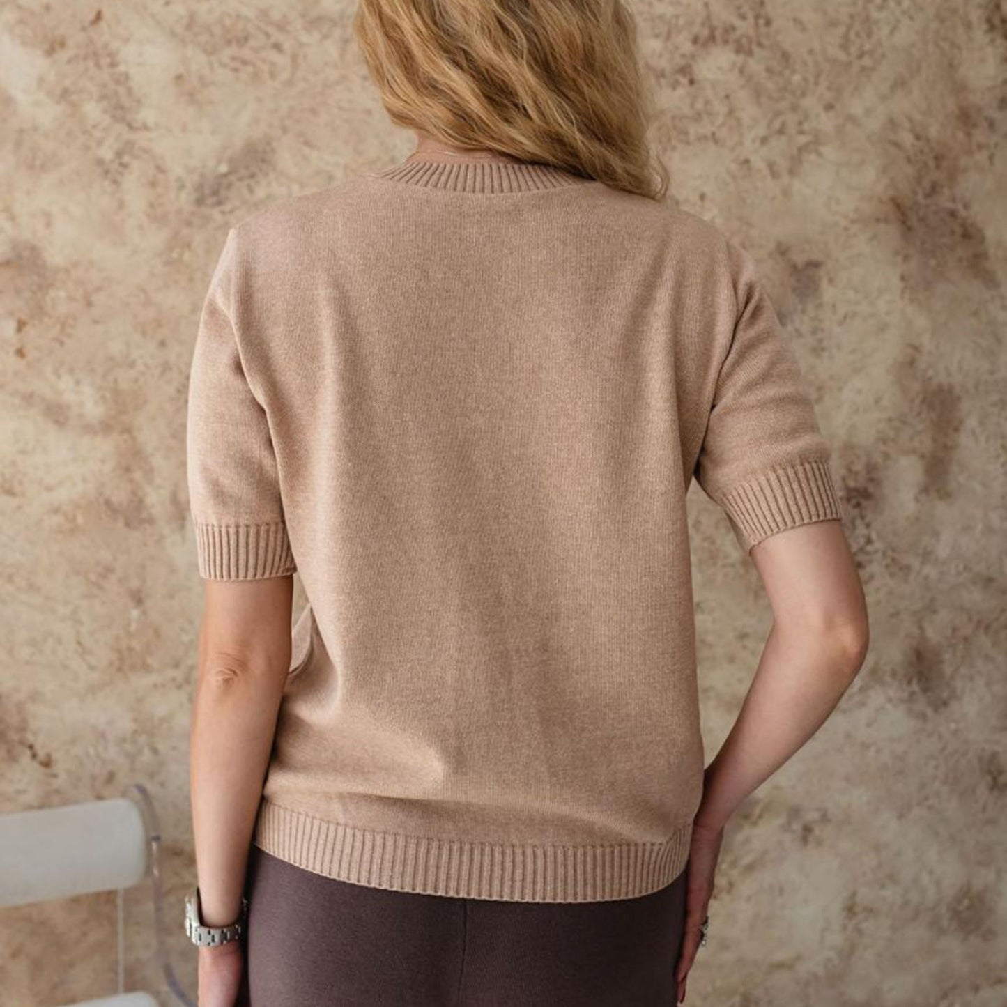 Handmade Beige Knitted T-Shirt