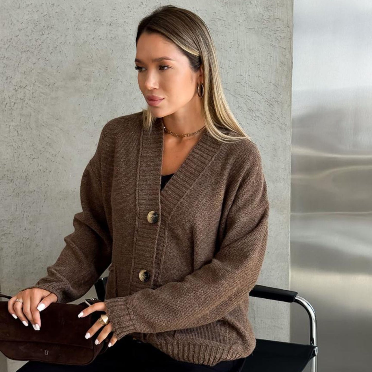 Brown Knitted Cardigan – Casual Wool