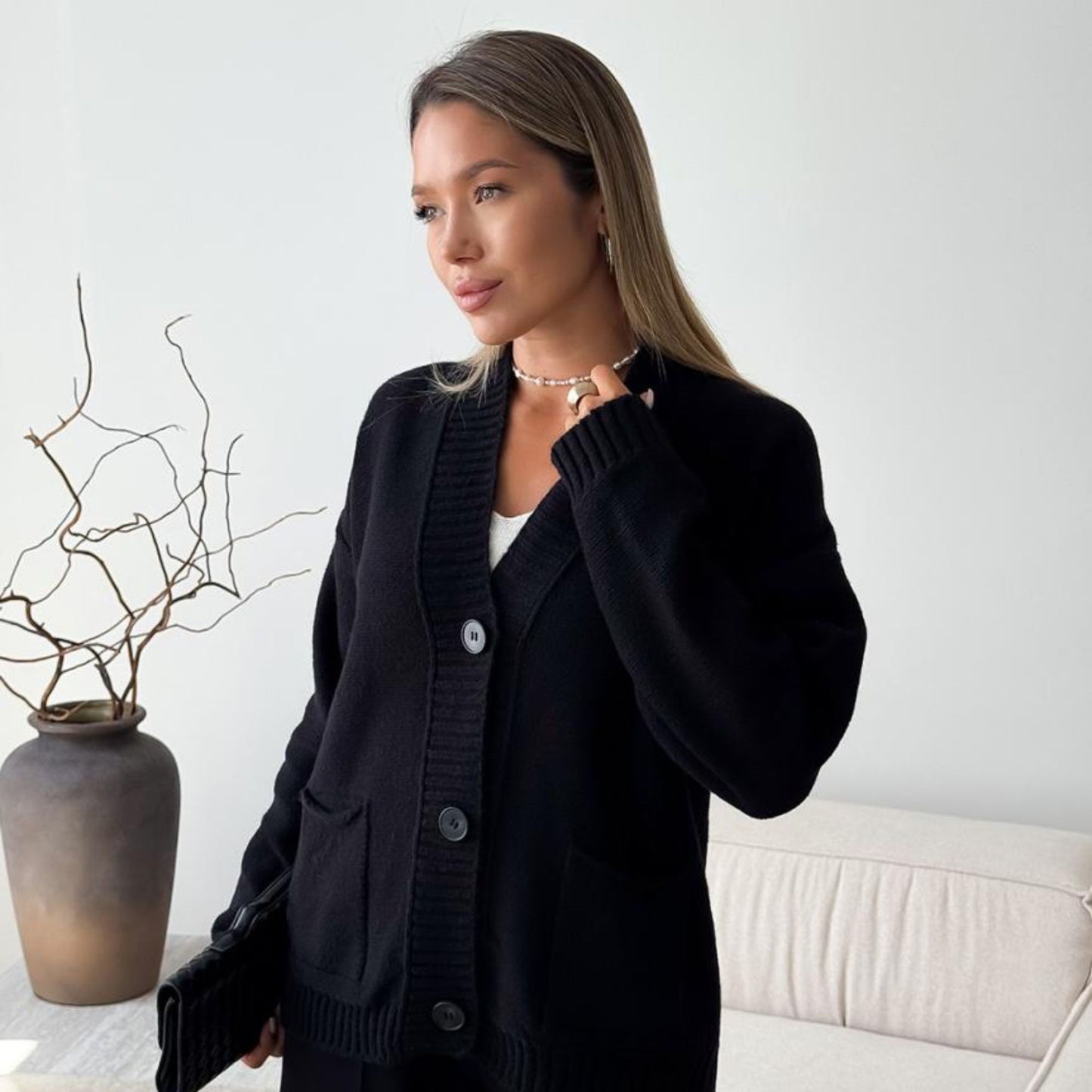 Black Knitted Cardigan – Casual Wool