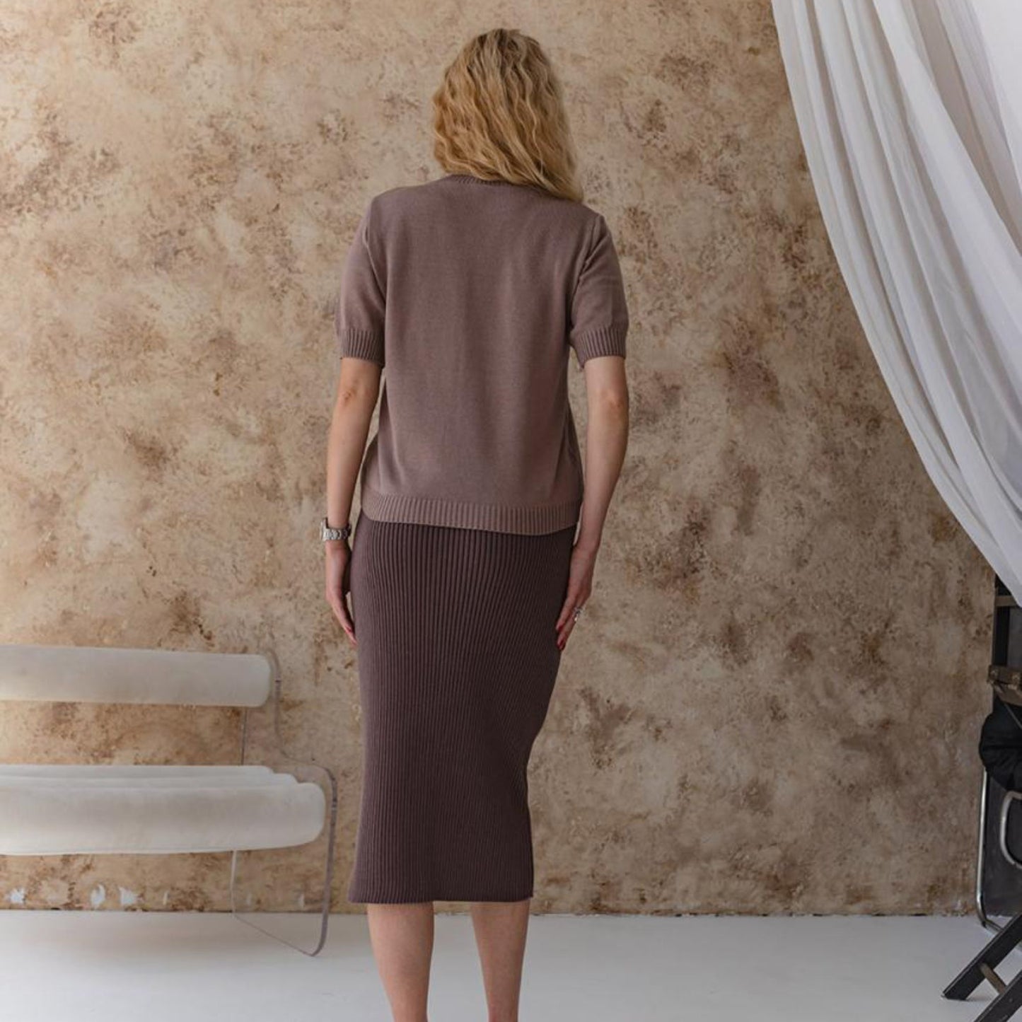 Handmade Taupe Knitted T-Shirt