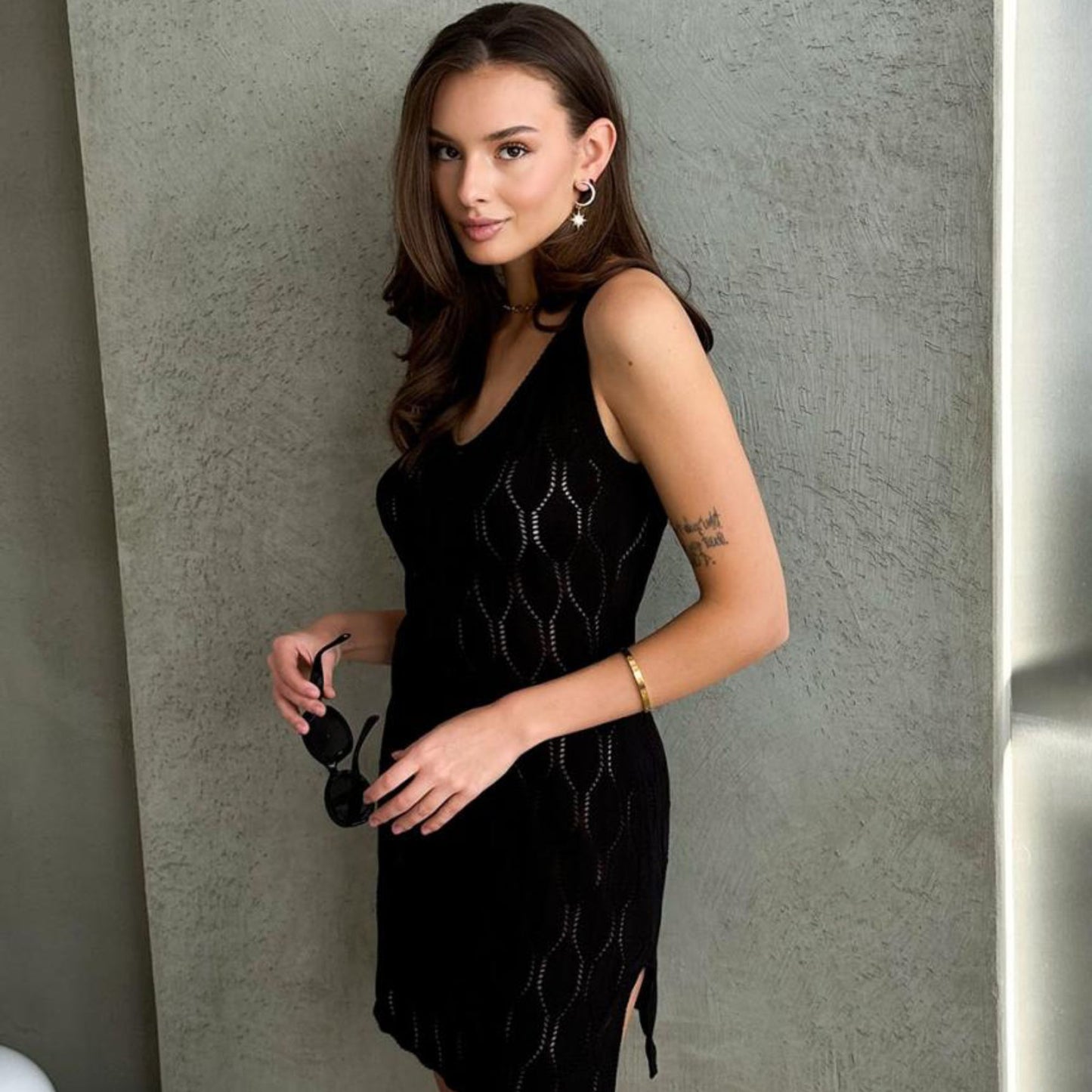 Black Crochet Lace Short Dress