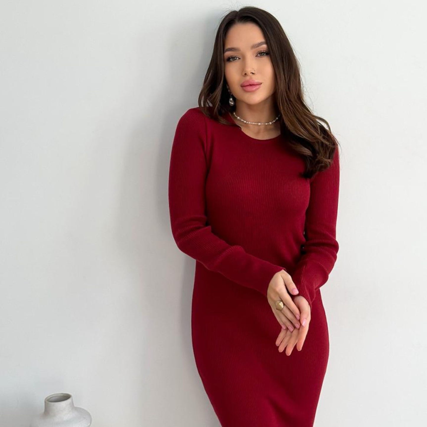 Burgundy Knitted Dress - Verity