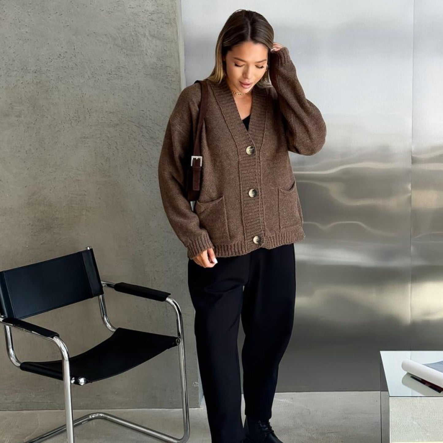 Brown Knitted Cardigan – Casual Wool