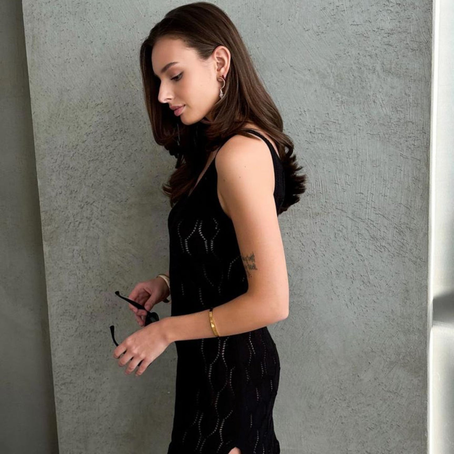 Black Crochet Lace Short Dress