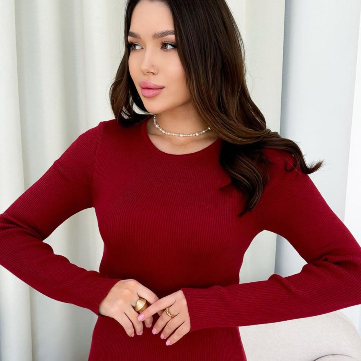 Burgundy Knitted Dress - Verity